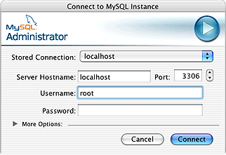MySQL Administrator Login Screen