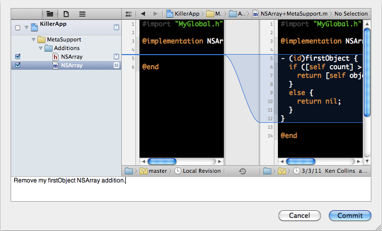 XCode 4 Commit Files